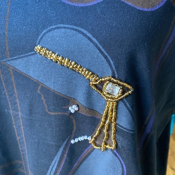 Vintage Shruchrzen Women’s Black Top with Fancy Rhinestone and Faux Pearl Accent - Picture 4 of 12